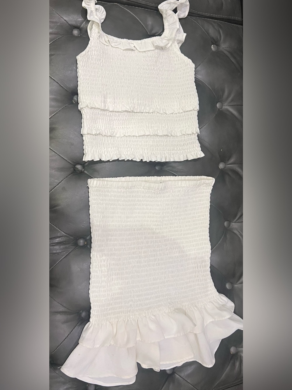 LOVE TREE Off  White Smocked Ruffle Mini Skirt Set - Size Small